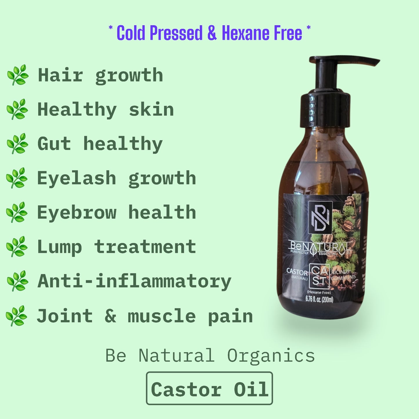 Castor Oil - Cold Pressed & Hexane Free - Pure & Natural Oil - 200ml
