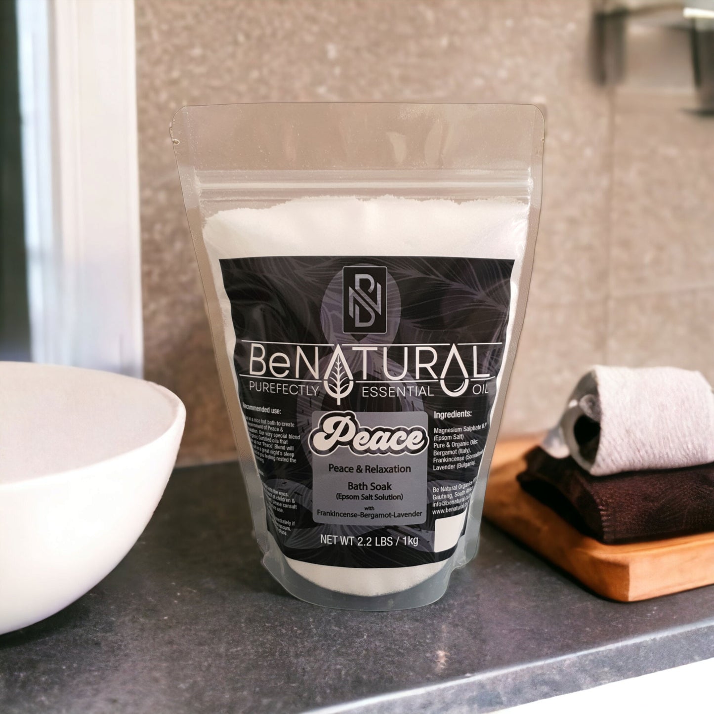 Pure Epsom Salt Peace Bath Soak with Frankincense Carterii, Bulgarian Lavender & Bergamot Organic Essential Oils